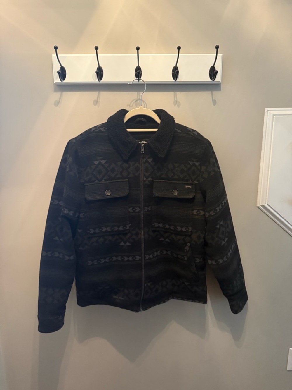 Billabong Black Patterned Sherpa Collar Bomber Jacket